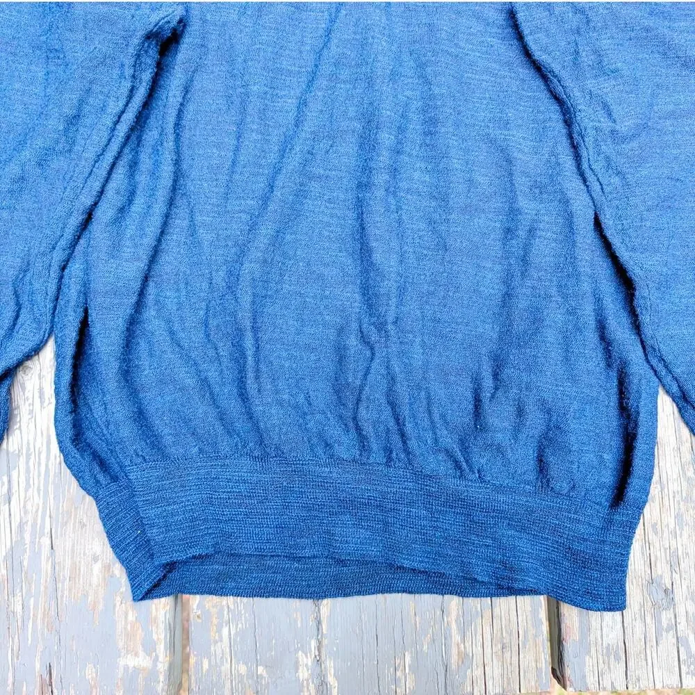 Vintage Jhane Barnes Mens XL V-Neck Sweater Navy Blue Heather 75% Wool Blend